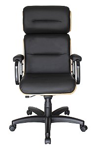 CADEIRA LAVORO ALTA PRESIDENTE BLACK EDITION  COURO ECO PRETO MADEIRA IMBUIA
