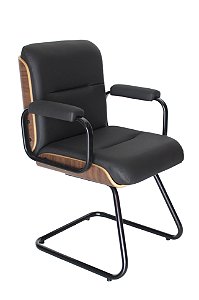 CADEIRA LAVORO FIXA BLACK EDITION  COURO ECO PRETO MADEIRA IMBUIA