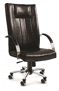 Cadeira Presidente Mister Couro Natural Preto estrutura aço cromado