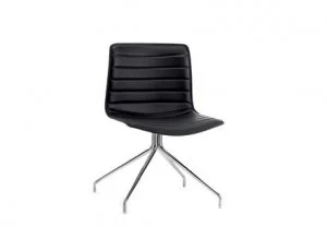 CADEIRA CATIFA S/B ESTRUTURA INOX REVESTIMENTO COURO NATURAL PRETO
