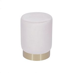 Puff Glamour Veludo branco base dourado