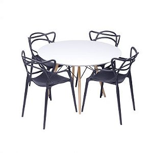 Conjunto 4 cadeiras Master Alegra + mesa 120 cm branco laqueado Eames