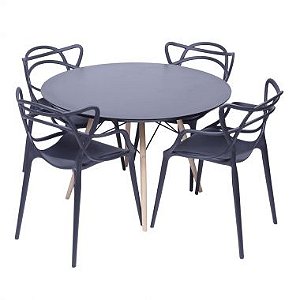 Conjunto 4 cadeiras Master Alegra + Mesa Eames 120 cm laqueada preto