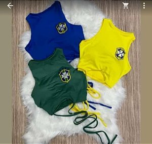 Cropped Brasil amarelo tam unico, veste ate 42