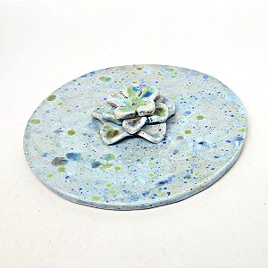 Incensário em cerâmica azul flor de lótus