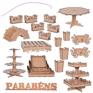 Kit Festa MDF Coração Provençal - 28 Peças