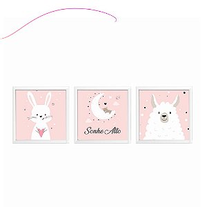 Kit Quadrinhos Sonhe Alto Lhama Decoração de parede