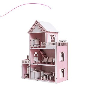 Casinha de Boneca com Móveis Rosa e Branca