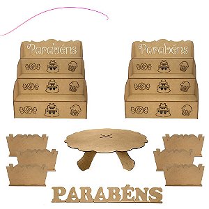 Kit Festa infantil Porta Doces com Boleira - 17 Peças