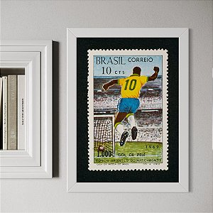 Quadro Pelé Selo Postal Homenagem 1.000 Gols Comemoração Icônica