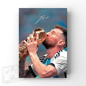 Quadro Messi Beijo Na Taça Autógrafo Digital