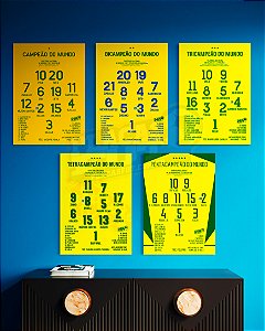Kit 5 Quadros Escalações Históricas 1958/1962/1970/1994/2002