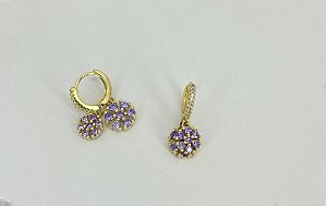 Argola Zirconia Flores Lilás