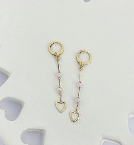 Argola Cristais Pendurados Coração Vazado