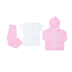 Conjunto Blusa Branca, Legging e Casaco Veleiro Rosa em Algodão Pima Peruano