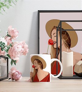 Kit Caneca + Quadro Ilustração uma pessoa