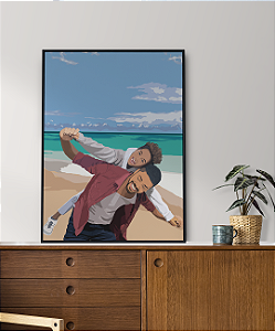 Kit Caneca + Quadro Ilustração duas pessoa 20X30cm