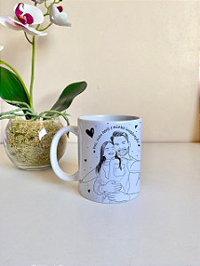 Caneca Dia dos Pais Ilustração lineart 2 pessoas
