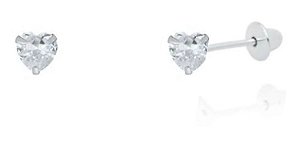 Brinco Bebê Infantil Ponto De Luz Coração Baby Prata Pura