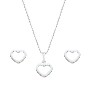 Conjunto colar Pingente e Brinco coração vazado