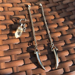 Brinco triplo pino Quartzo Branco