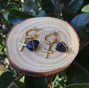 Argola Cruz Turmalina Negra