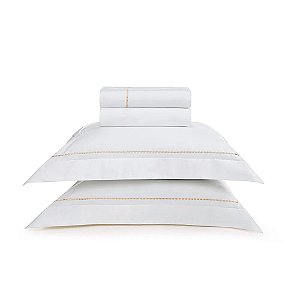 Jogo de Cama Casal  200 Fios Percal 100% Algodão Cammillo Branco/ Natural- Trussardi
