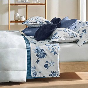Jogo de Cama  Karsten 180 Fios Percal Celeste Solteiro