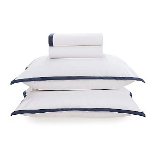 Jg de Cama King Karsten 180 F  Fronha Mariz Branco/Marinho