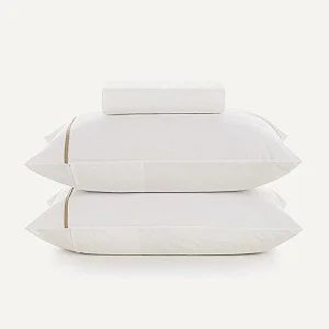 Lençol Casal com Elástico e Fronhas Noah Branco/Caramelo