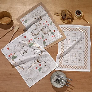 Kit 3 Peças Pano de Copa Dohler Hora do Café 100% Algodão