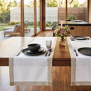 Caminho de Mesa Dohler Léia Efeito Linho Ponto Ajour 100% Algodão 45cm x 1,60m (1 Peça)