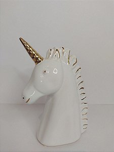 Unicornio Decorativo Branco de Ceramica