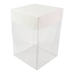 10 Caixa de Acetato PMB-45 Lisa Branca (PMBTR-45) (10x10x15 cm) Caixa para Mini Bolo, Embalagem de Plástico e Papel