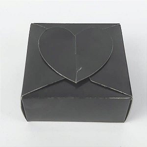 (24pçs) PC-1 (6.5x6.5x3 cm) Caixa Coração Lisa Preta Embalagem de Papel
