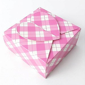 (24pçs) PC-1 (6.5x6.5x3 cm) Caixa Coração Xadrez Pink