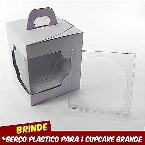 (24pç) DV-14 Lisa Lilas Caixa com Visor Embalagem Janelar (7.5 x 7.5 x 8.5 cm) + Berço2 Plástico para 1 Cupcake Grande