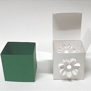 24 Caixa de Papel DV-13 Caixa Flor com Forro Verde Escuro (8.5x8.5x8 cm) Decoração e Lembrancinhas, Caixa Surpresa, Primavera, Natureza