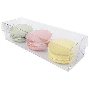 100 Caixa de Acetato PX-239 (15X5X3,5 cm) Embalagem para 3 Macaron Caixa de Plástico Transparente