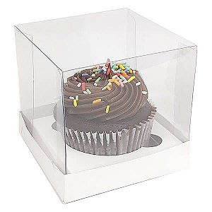 (25pçs) Caixa para 1 Cupcake Grande (8,5cm) Embalagem Caixa de Acetato com Berço