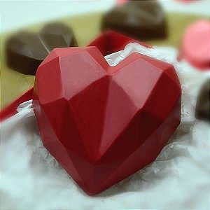 (5pçs) Forma para Chocolate com Silicone Coração Lapidado 200g Ref. 9837 BWB  Amor, Paixão, Namorados, Mamães e Papais