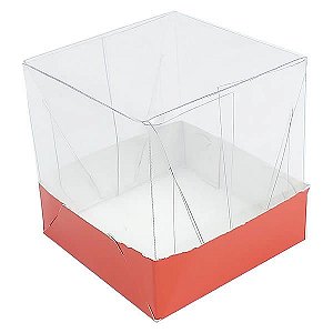 25 Caixa de Acetato com Base VERMELHA Lisa (6x6x6cm) Embalagem de Plástico Transparente