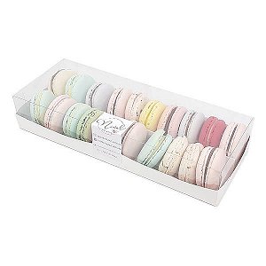 25 Caixa de Acetato TRP-324 (27x10x5 cm) Caixa para 20 Macaron Embalagem de Plástico e Papel