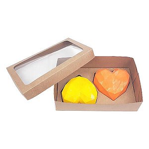 25 Caixa de Acetato KIT131 Kraft Embalagem para 2 Meio Corações Lapidados 200g Ref.9837 Caixa e Berço