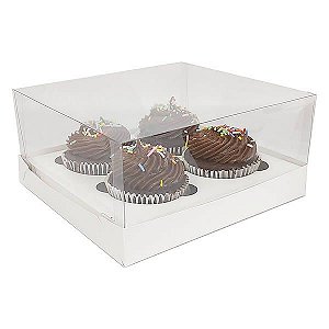 KIT Caixa para 4 Cupcakes Grandes (19x17.5x9 cm) Caixa e Berço KIT16 10unids Caixa de Acetato