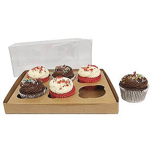 KIT Caixa para 6 Cupcakes Grandes (25x19x9 cm) Caixa e Berço KIT56 10unids Caixa de Acetato