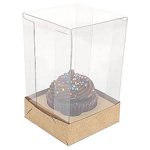 KIT Caixa para 1 Cupcake Pequeno (6x6x9,5 cm) Caixa e Berço KIT4 10unids Caixa de Acetato