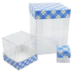 Caixa de Acetato com Base Azul Escuro Xadrez (50pçs)