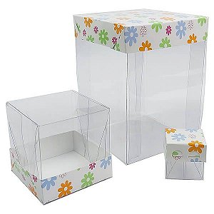 Caixa de Acetato com Base Estampa de Flores (50pçs) Caixa Colorida