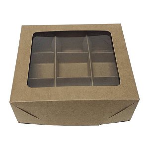 (25pçs) Caixa 9 Divisórias (Kraft) (12x11x4 cm) Caixa para Embalagem Docinhos